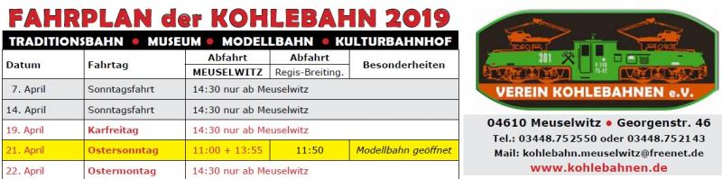 07.04.2019 Saisonstart auf der Kohlebahn Fahrplanauszug Saisonstart