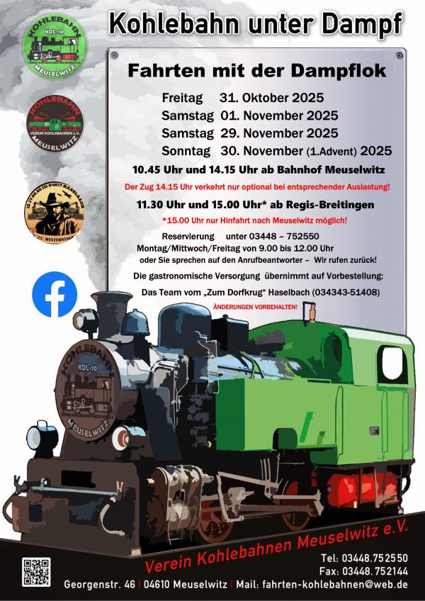Fahrten mit Dampflok Oktober und November 2025