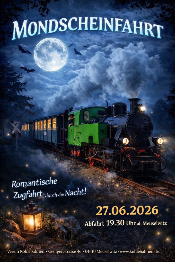 Mondscheinfahrt mit Dampflok am 27.06.2026