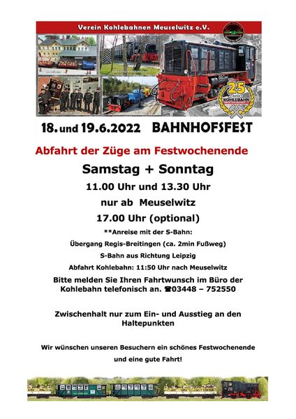 Sonderfahrplan 25 Jahre Verein Kohlebahnen e.V.
